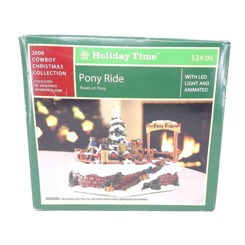Vtg Holiday Time Cowboy Christmas Pony Ride Animated Lighted Boxed Works